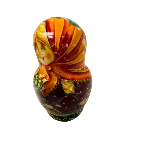 Vintage Hand-Painted Russian Nesting Dolls Set Of 5 Winter Party Blue Scarf - Picture 9 of 16